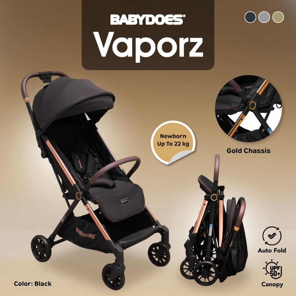 Babydoes Vaporz Stroller Auto-Fold Ringan 5.5 Kg dengan Infant Carrier dan Travel Bag Foto 5