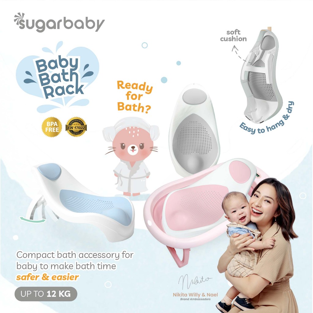 Sugar Baby Bath Rack Alas Mandi Bayi Dudukan Lipat dengan Jaring Silicone & Seat