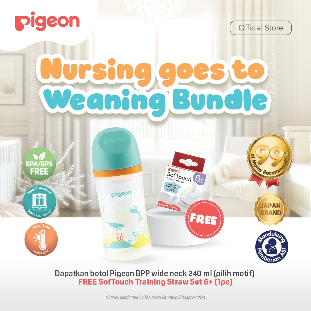 Pigeon Botol Susu BPP Wide Neck 240ml & SofTouch Training Straw Set Bundle Anti