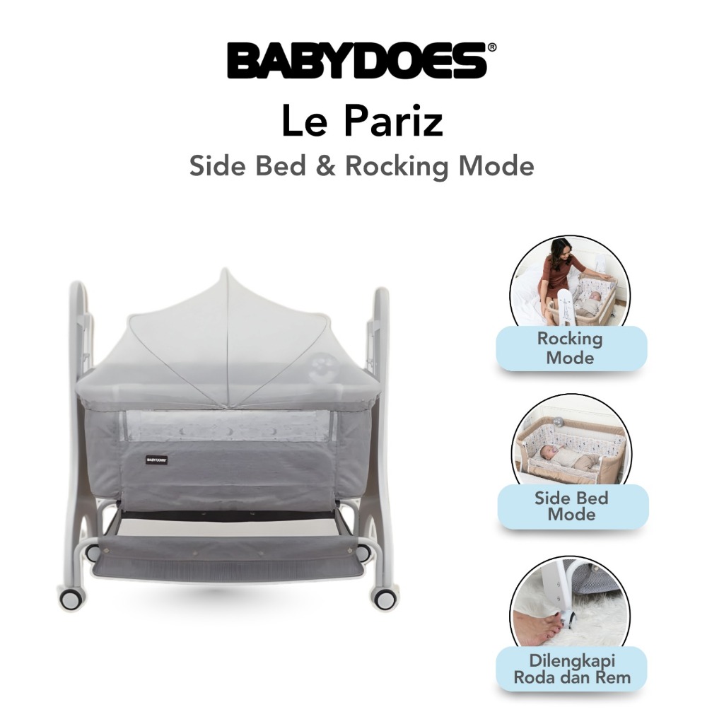 Babydoes Le Pariz Baby Box Multifungsi Side Bed Rocking Mode Musik Net Nyamuk