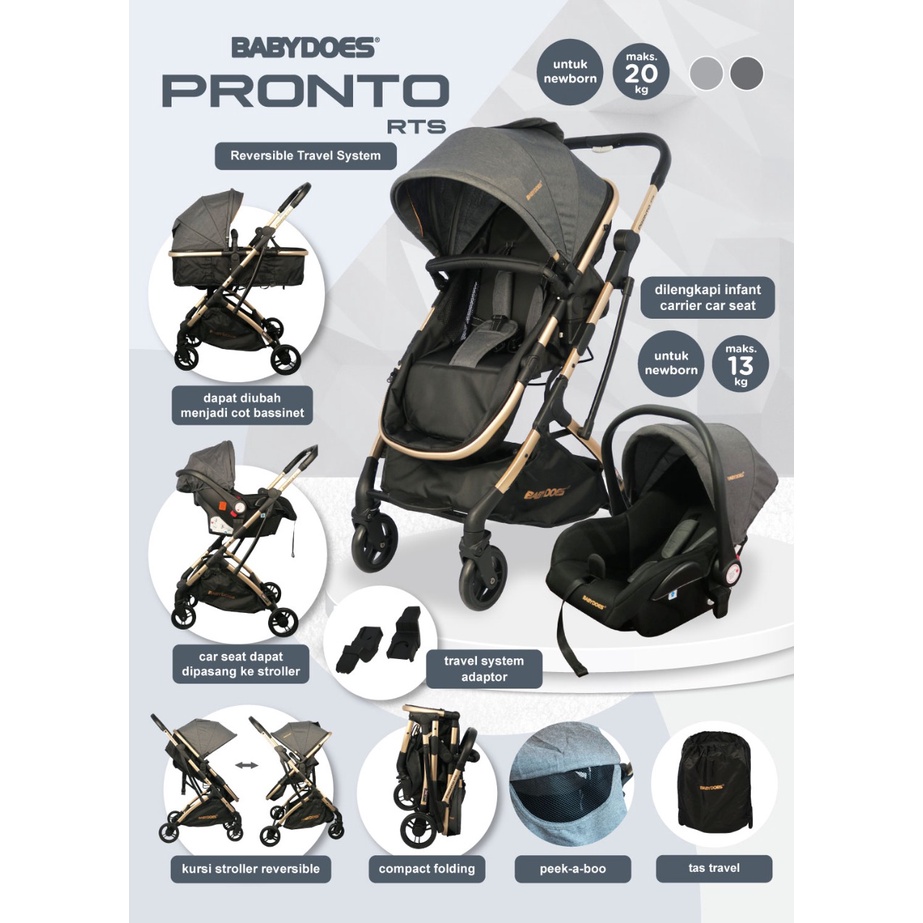 Babydoes Pronto RTS Stroller Travel System 4 in 1 dengan Infant Carrier & Reversible Foto 6
