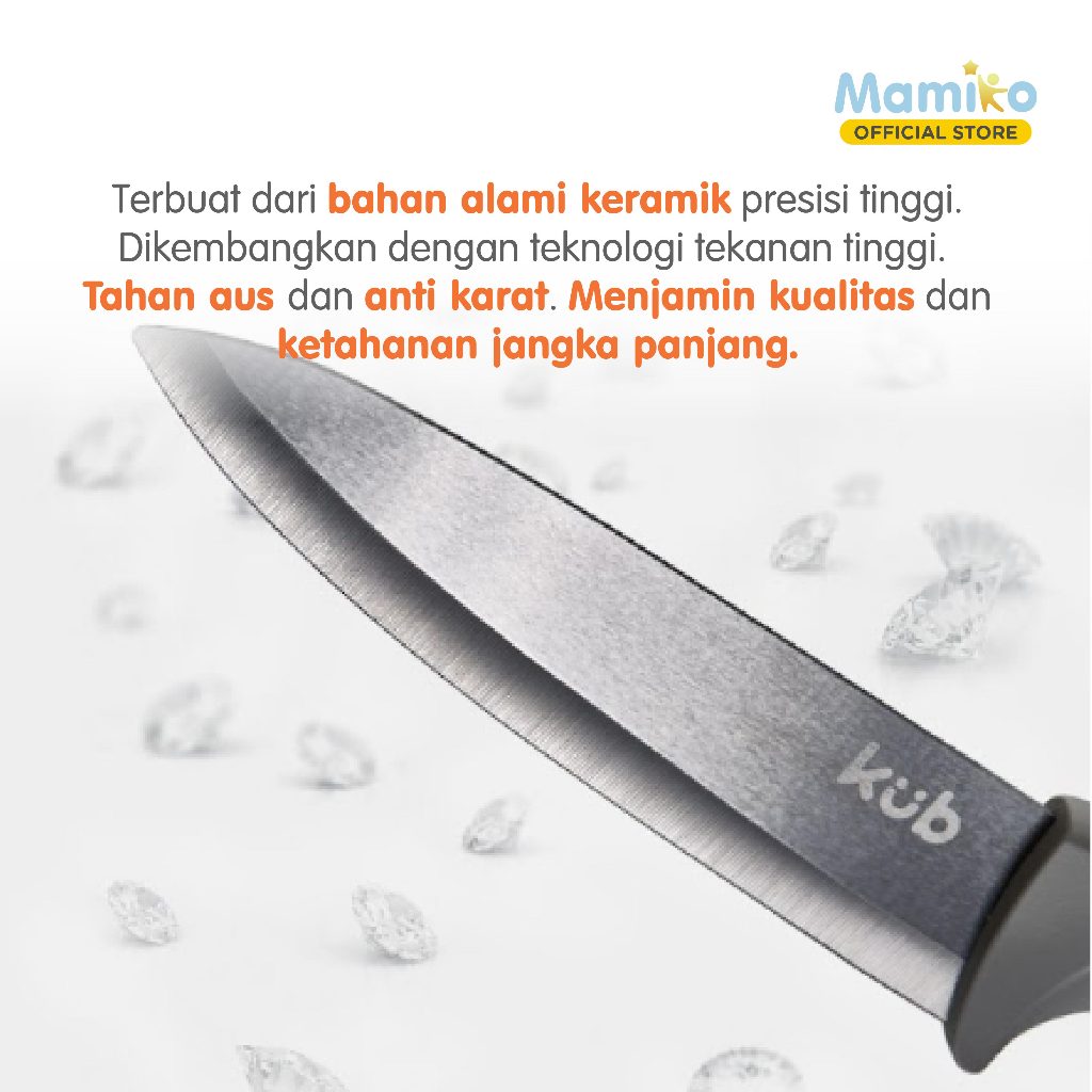 Set Pisau Keramik KUB 3-Piece Bilah Hitam Anti Noda dengan Talenan Grey Foto 2
