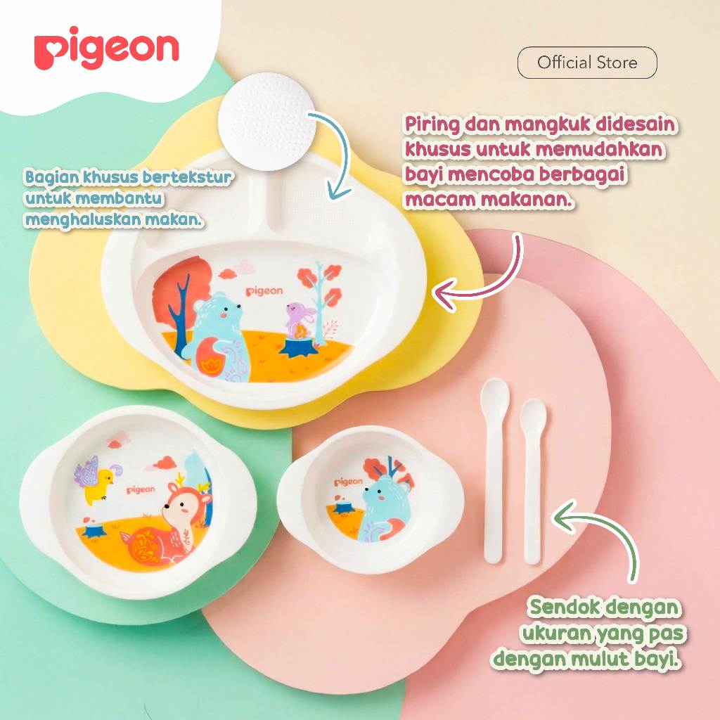 PIGEON Feeding Set Paket Hemat Piring Mangkuk Sendok Cup MagMag Training BPA Free Foto 2