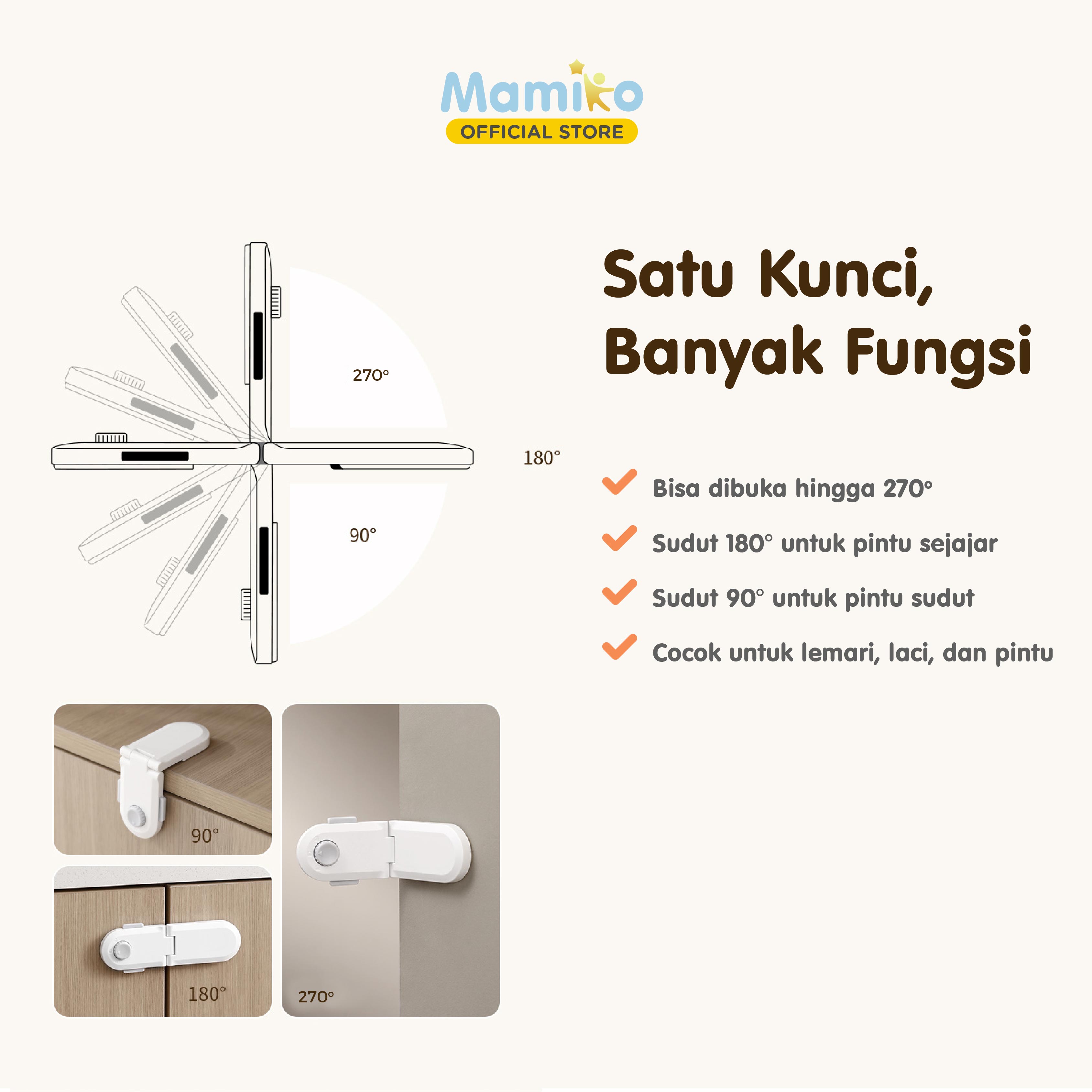 Mamiko Safety Lock Kunci Pengaman Multifungsi Lemari Kulkas Kabinet Foto 8