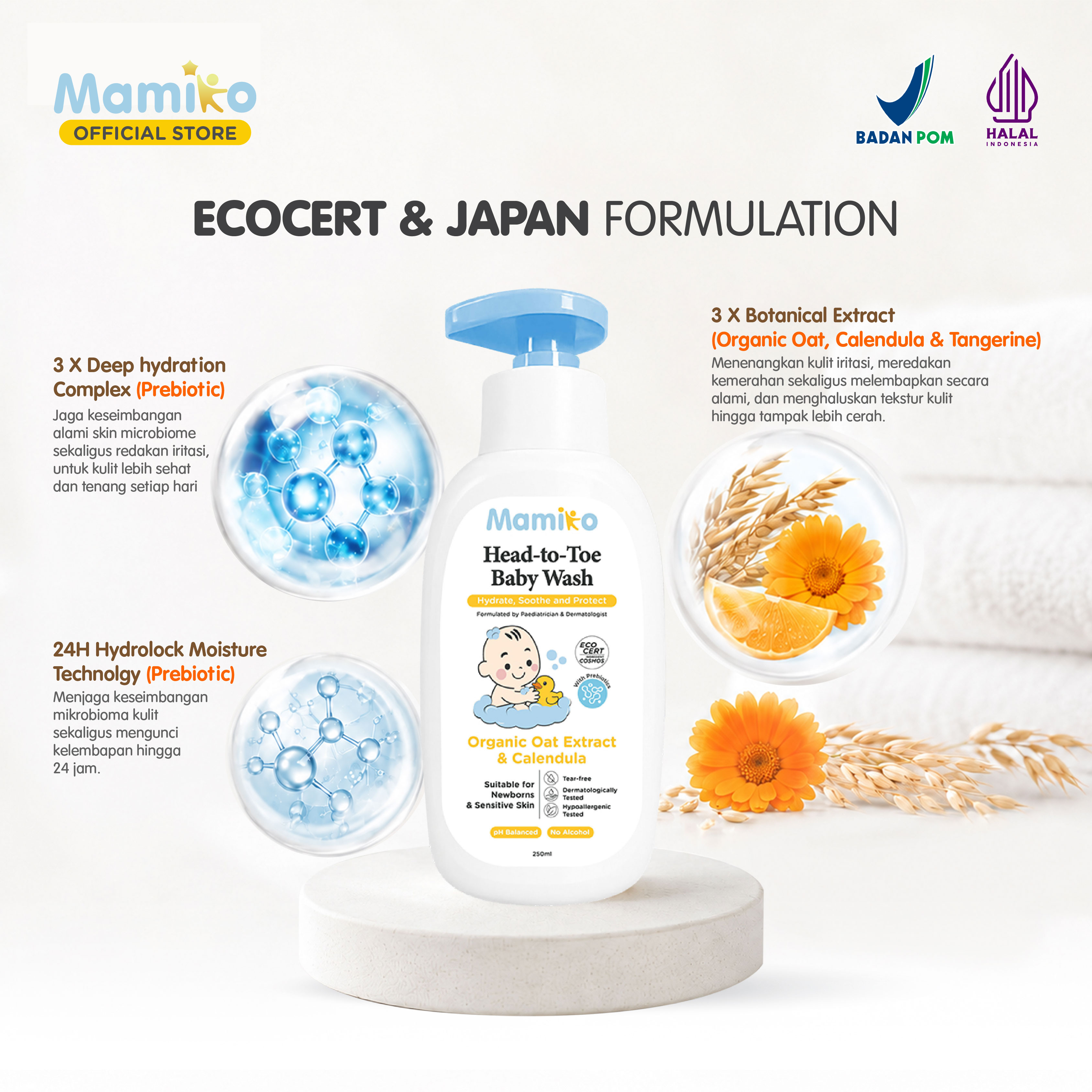 Mamiko Head-to-Toe Baby Wash 250ml Sabun & Sampo 2in1 Sensitive Skin Newborn Foto 7