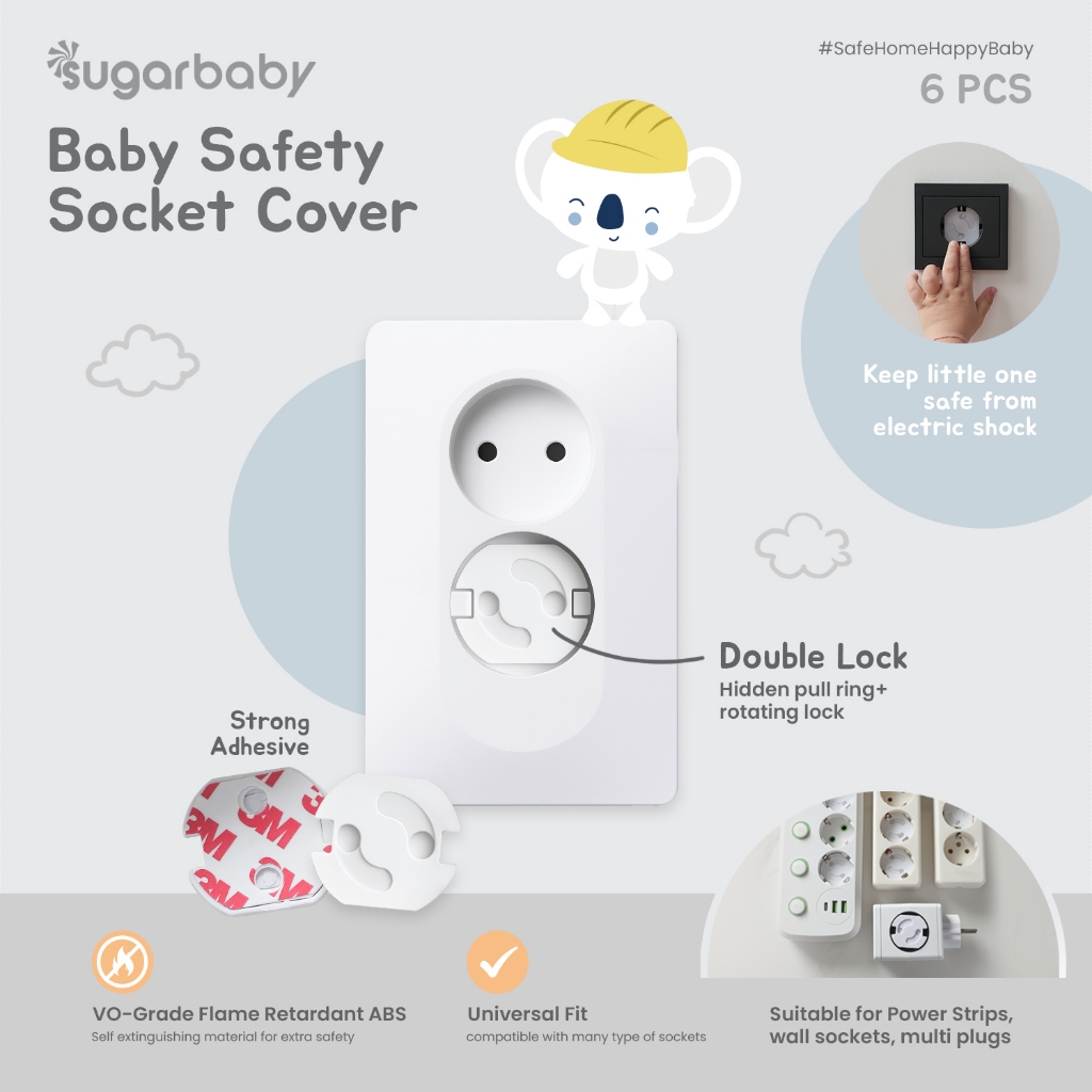 Sugarbaby Baby Safety Socket Cover 6 PCS Pelindung Stop Kontak Bebas BPA Sistem Kunci