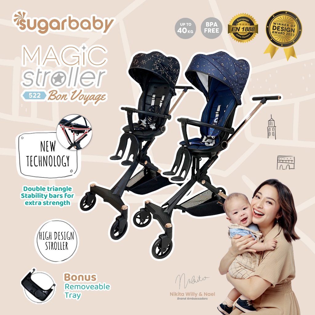 Stroller Bayi Sugarbaby Magic 522 Bon Voyage 2 Arah Kursi Putar 360 Semi High Foto 2