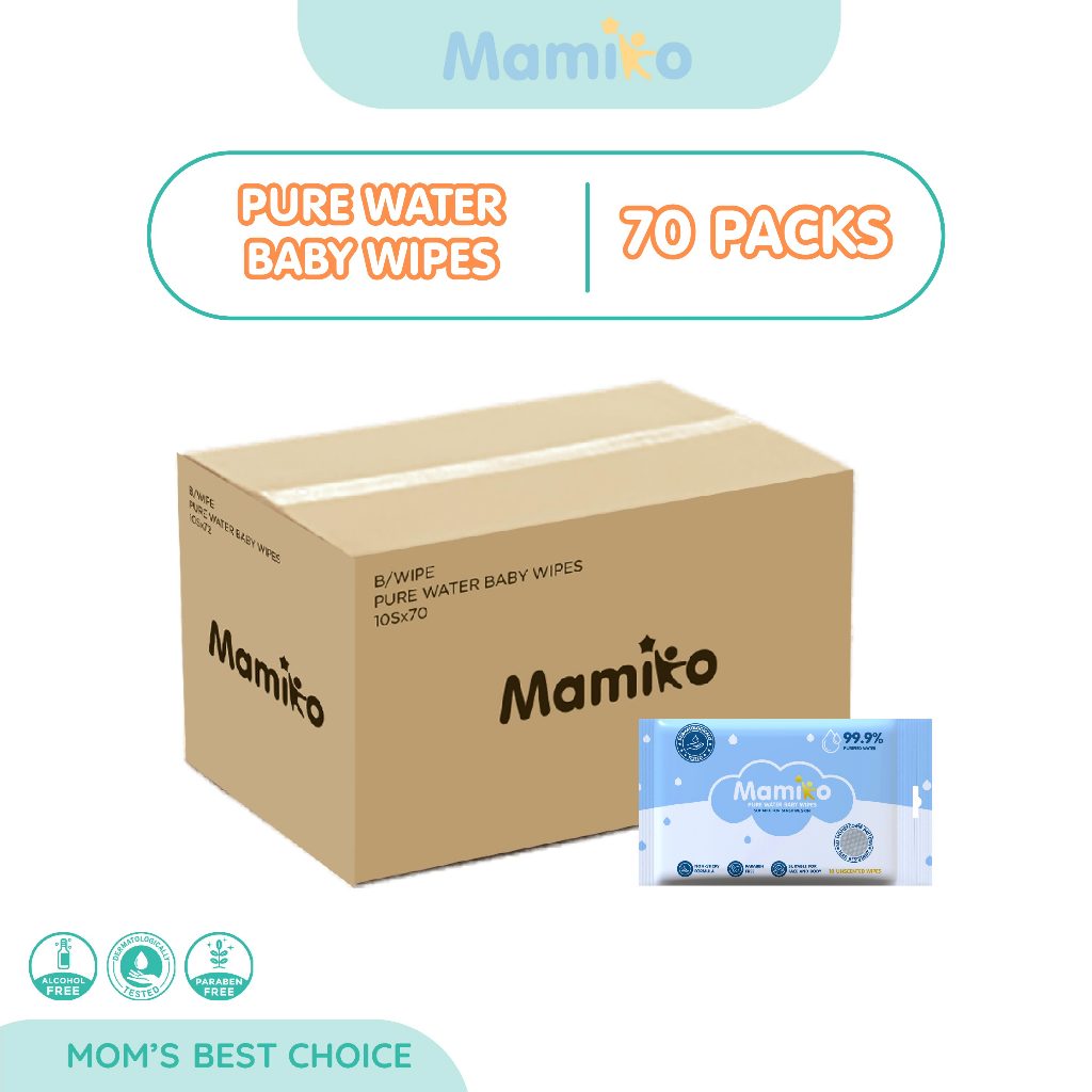 Mamiko Wet Tissue Baby Wipes Pure Water 10s Bundle 70 Pack Hipoalergenik Foto 6