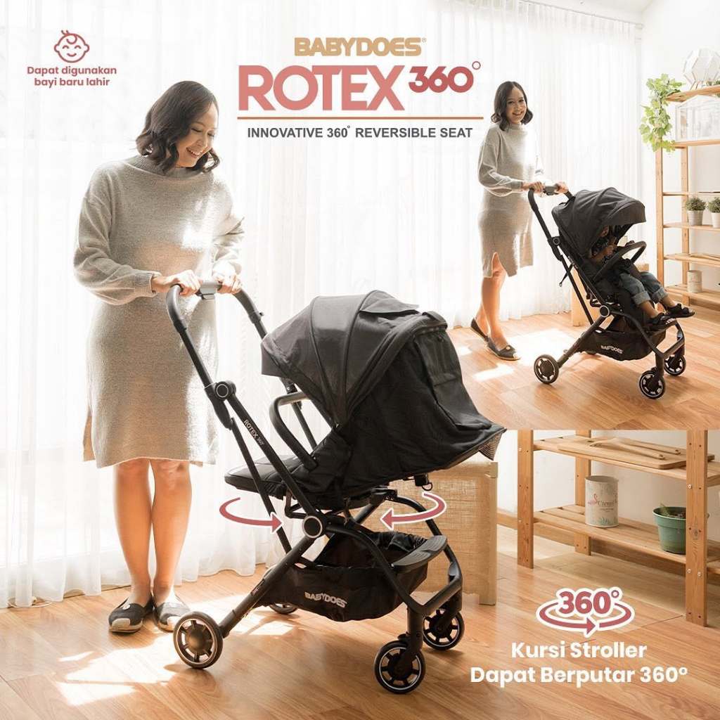 Stroller Bayi Babydoes Rotex 360° Reversible Seat Compact Dapat Dilipat Foto 4