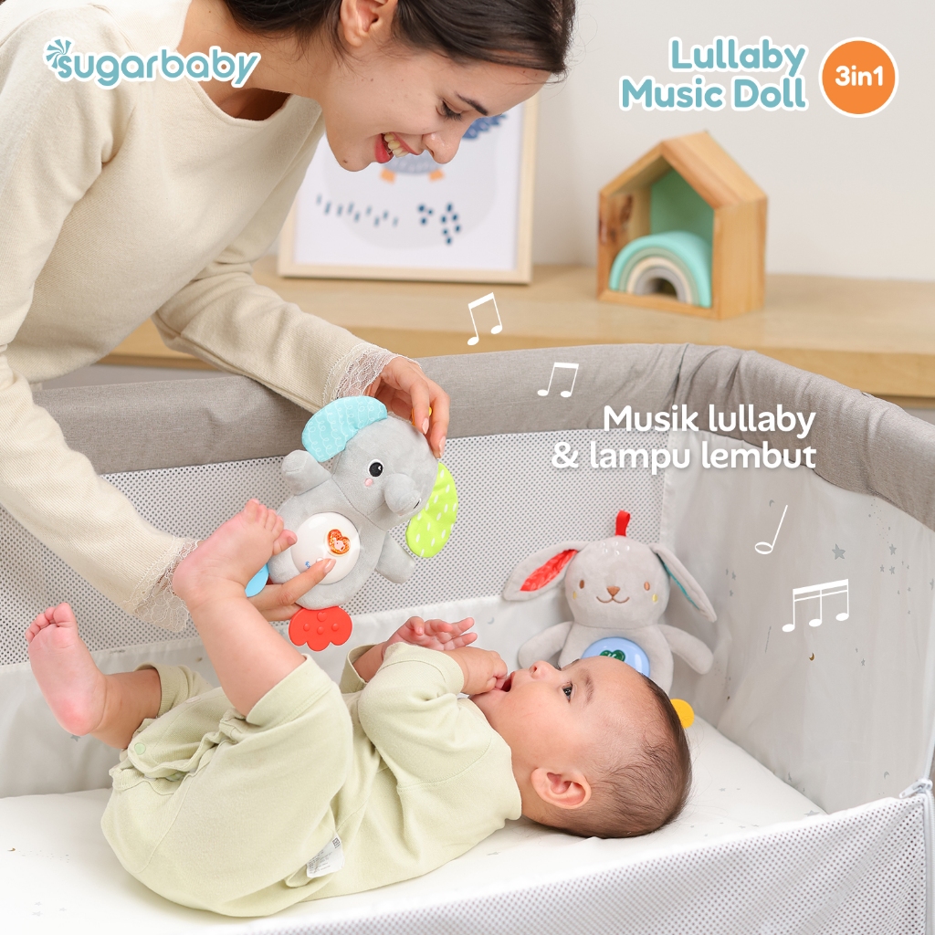 Boneka Musik Bayi Sugarbaby Lullaby Music Doll 3in1 Mainan Sensorik Teether Foto 4