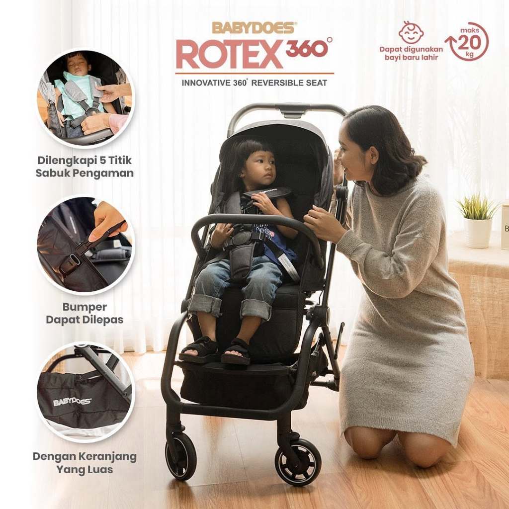 Stroller Bayi Babydoes Rotex 360° Reversible Seat Compact Dapat Dilipat Foto 3