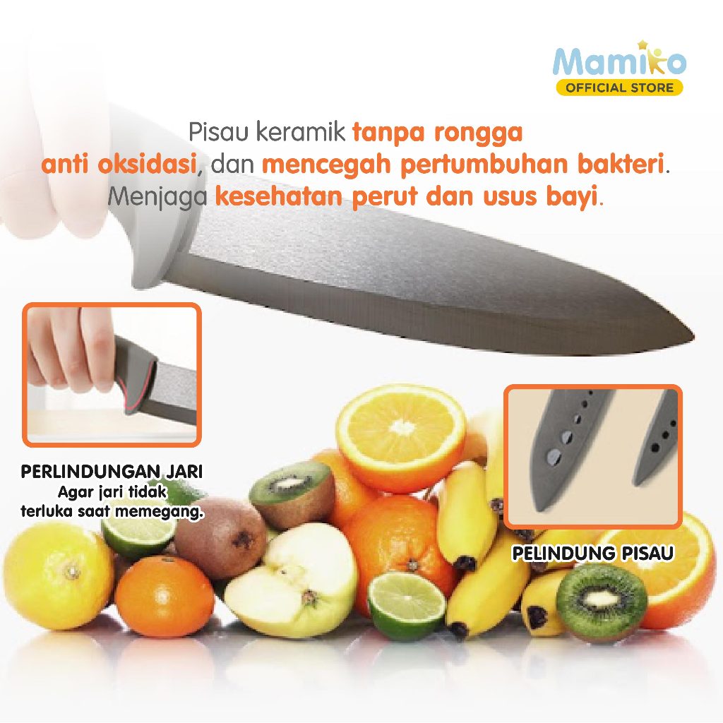 Set Pisau Keramik KUB 3-Piece Bilah Hitam Anti Noda dengan Talenan Grey Foto 6