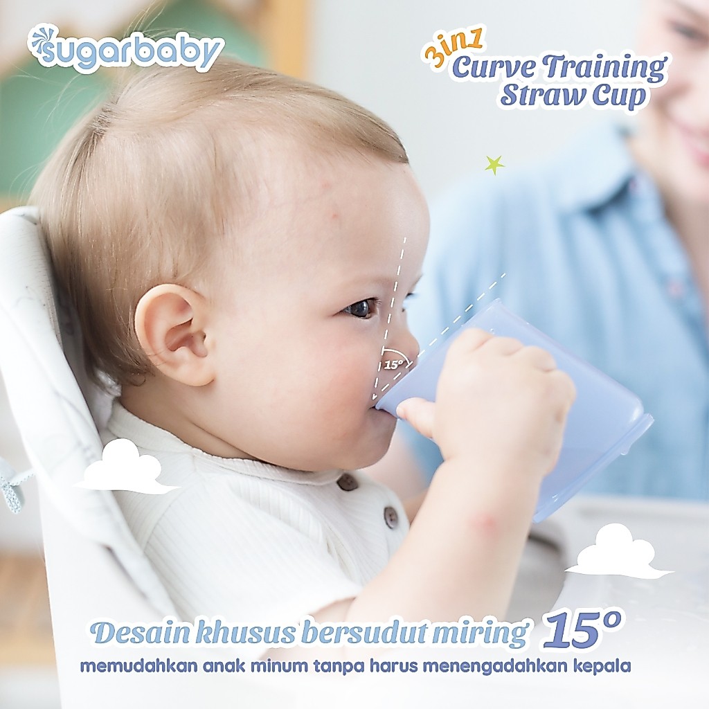 Sugarbaby 3 in 1 Curve Training Straw Cup Gelas MPASI Bayi Anti Tumpah BPA Foto 4