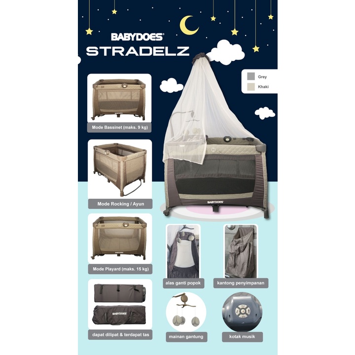 Babydoes Stradelz Baby Box Multifungsi dengan Diaper Changer Rocking Playard Kelambu Foto 5