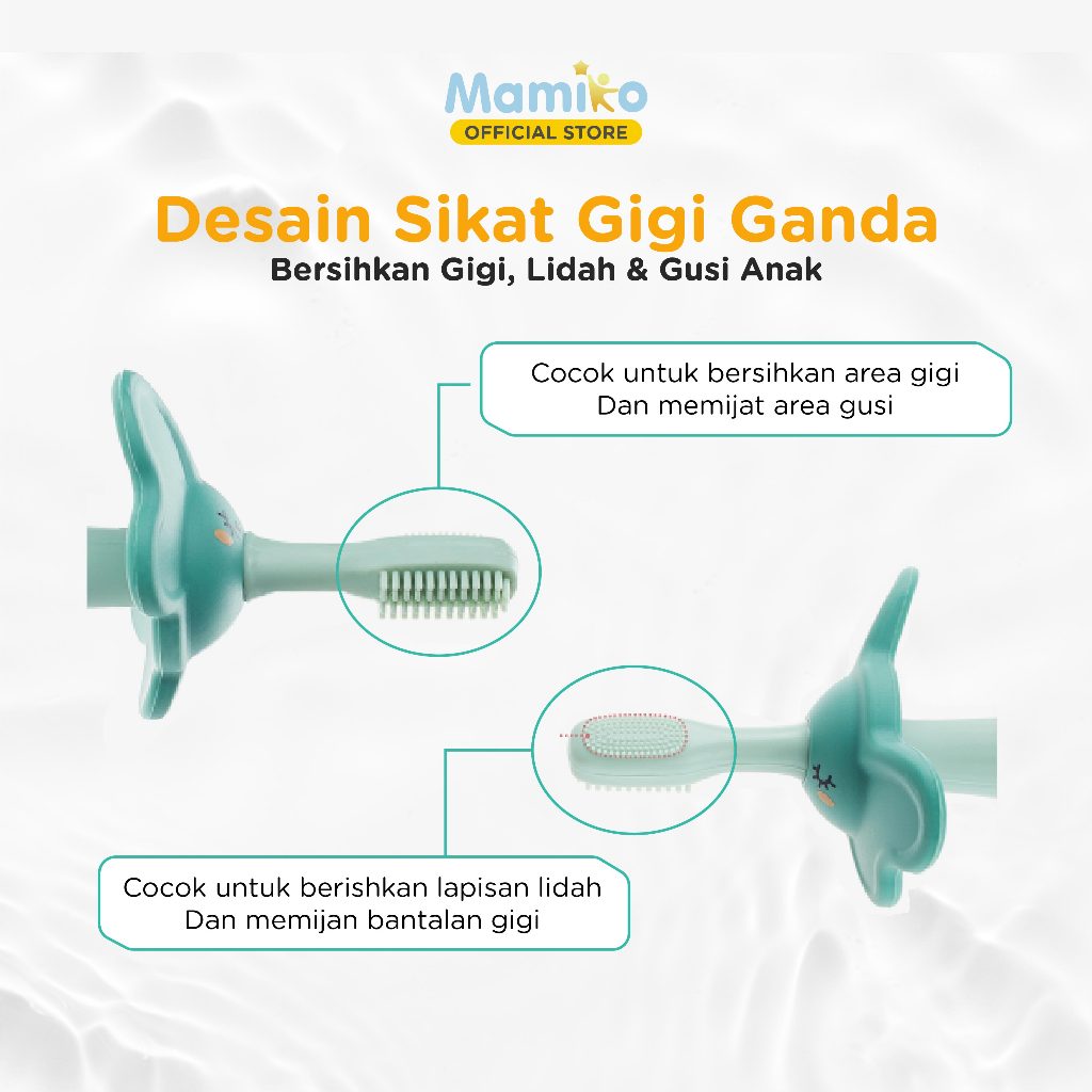Mamiko Sikat Gigi dan Lidah Bayi 1-3 Tahun Silikon Food Grade Dual Sisi Training Foto 2