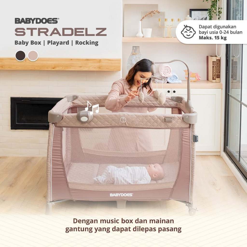 Babydoes Stradelz Baby Box Multifungsi dengan Diaper Changer Rocking Playard Kelambu Foto 2