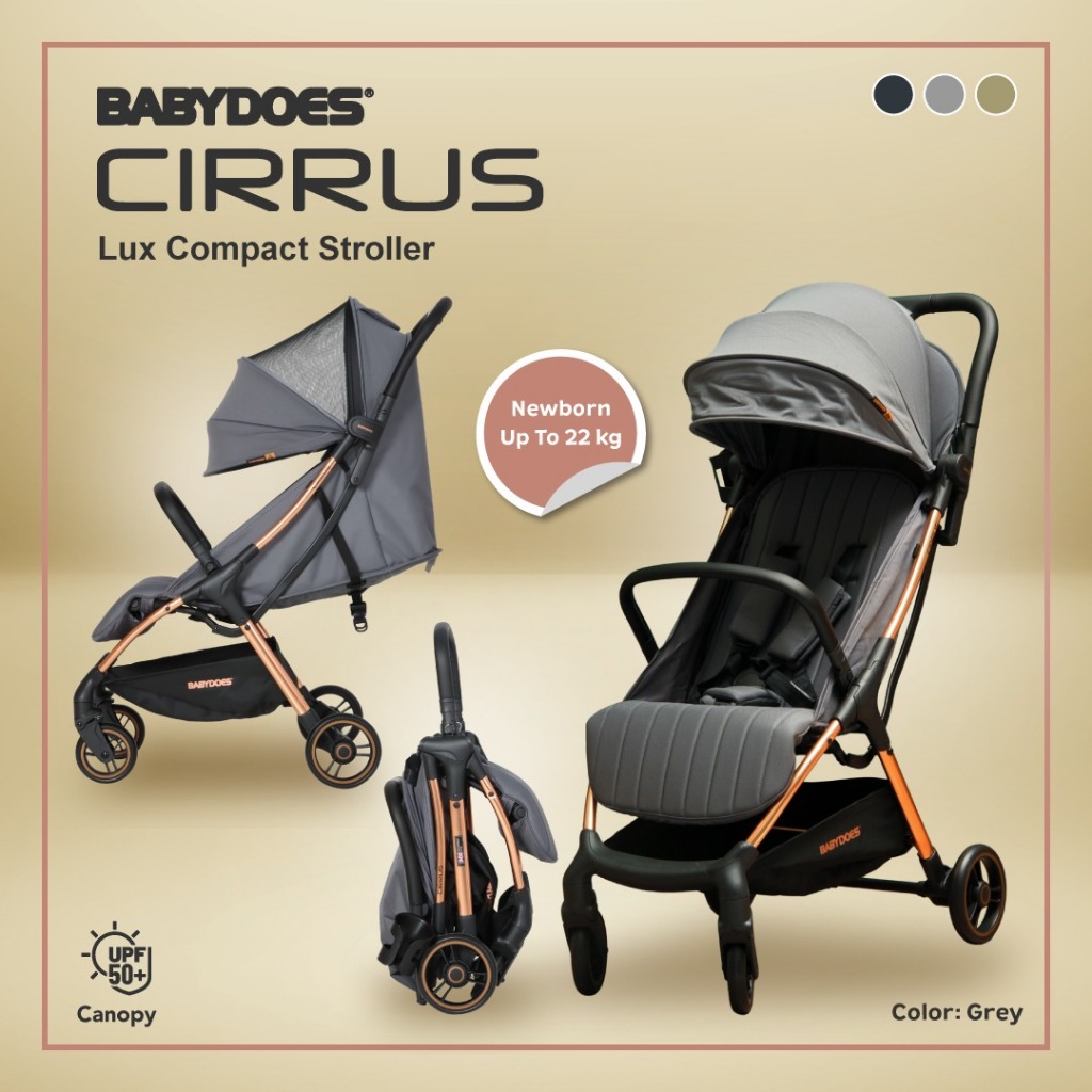 Babydoes Cirrus Stroller Compact Lux Gold Chassis Kanopi UPF50+ Sandaran Adjustable Foto 6