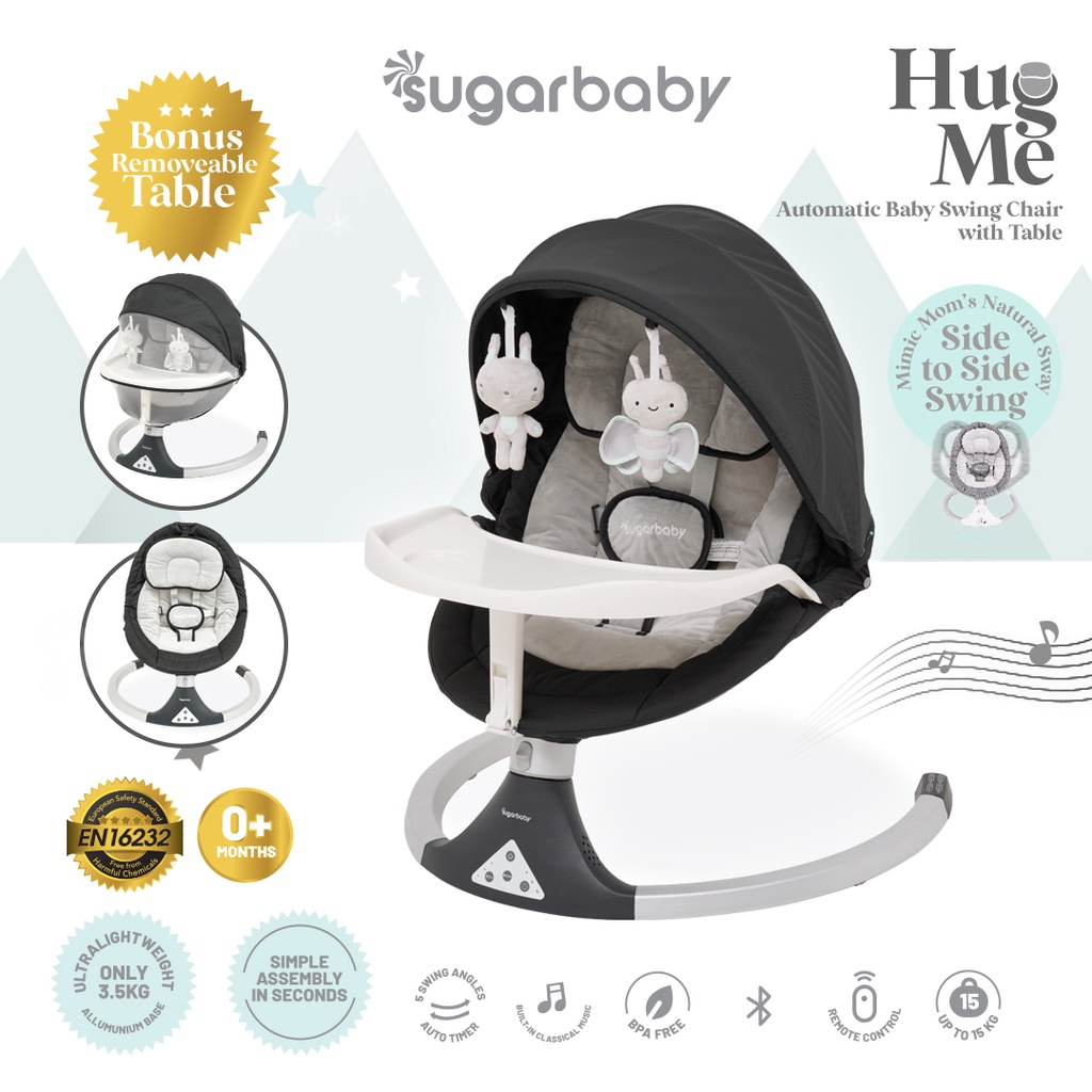 Sugarbaby Hug Me Automatic Baby Swing Chair with Table Ayunan Bayi Otomatis Bluetooth Foto 6