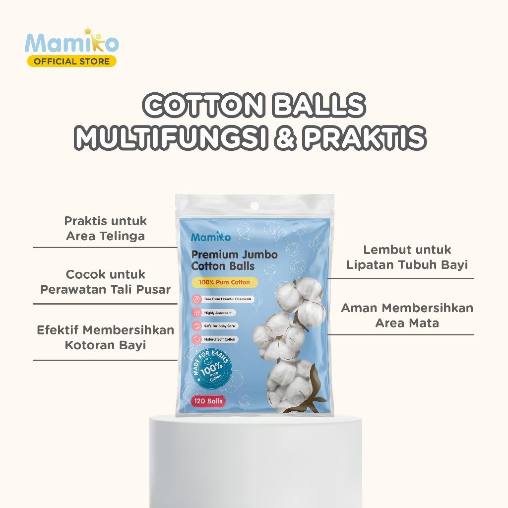 Mamiko Cotton Balls Premium Jumbo 120 Pcs 100% Pure Cotton Kapas Bola Foto 4