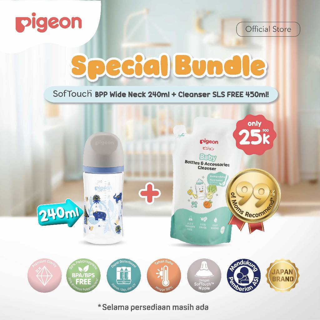Botol Susu Bayi Pigeon BPP Wide Neck Batik Gunungan 160ml Anti Kolik dengan SofTouch Foto 7