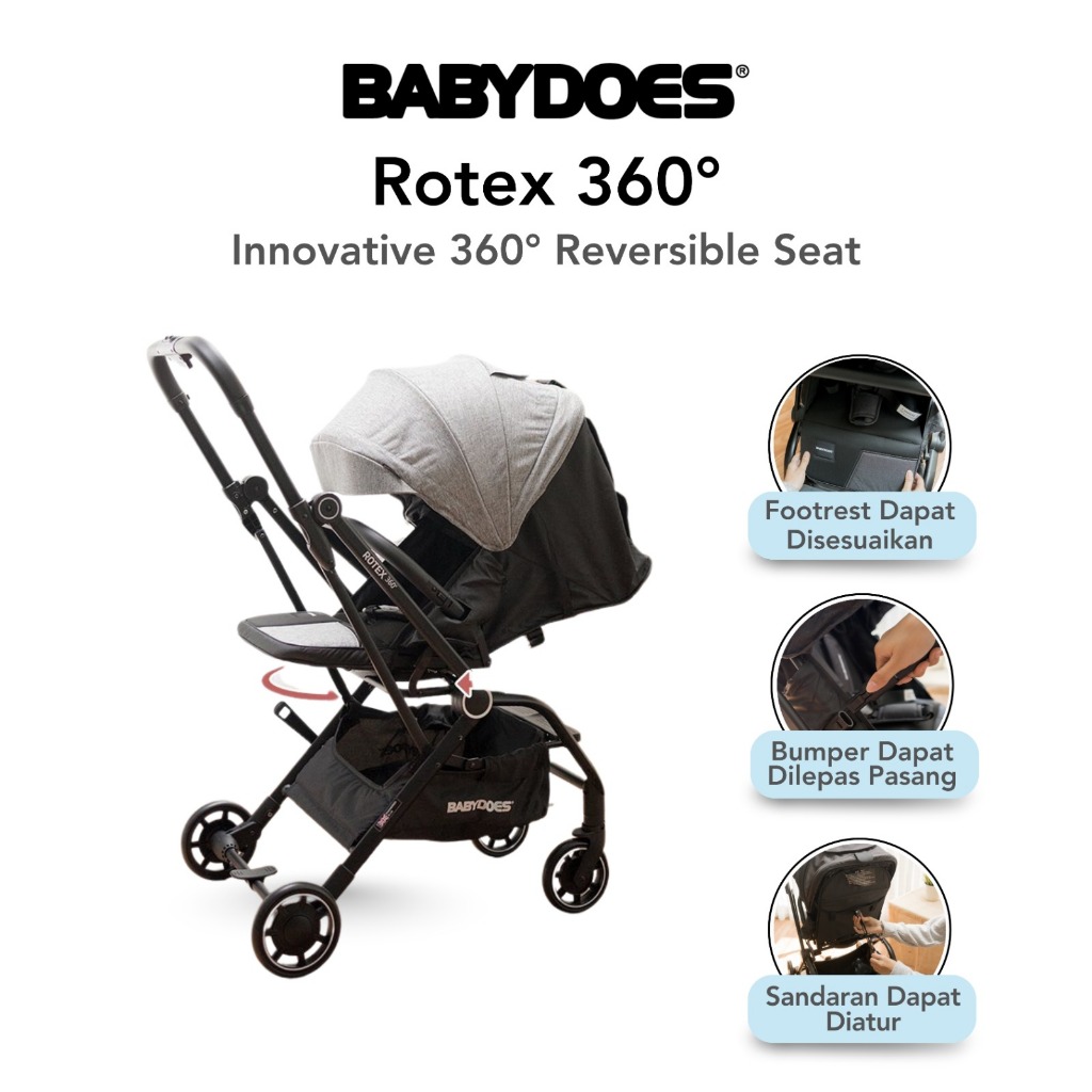Stroller Bayi Babydoes Rotex 360° Reversible Seat Compact Dapat Dilipat