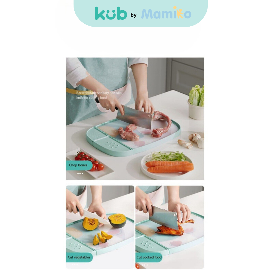 KUB Multifunction Anti Bacterial Chop Board Telenan Hijau 2 Sisi Stainless PP Foto 6