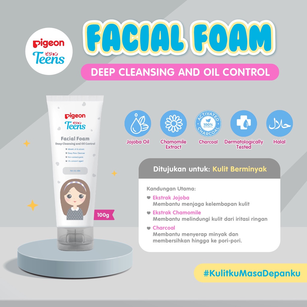 PIGEON Teens Facial Foam Deep Cleansing & Oil Control 100 ml Untuk Kulit Berminyak Foto 2