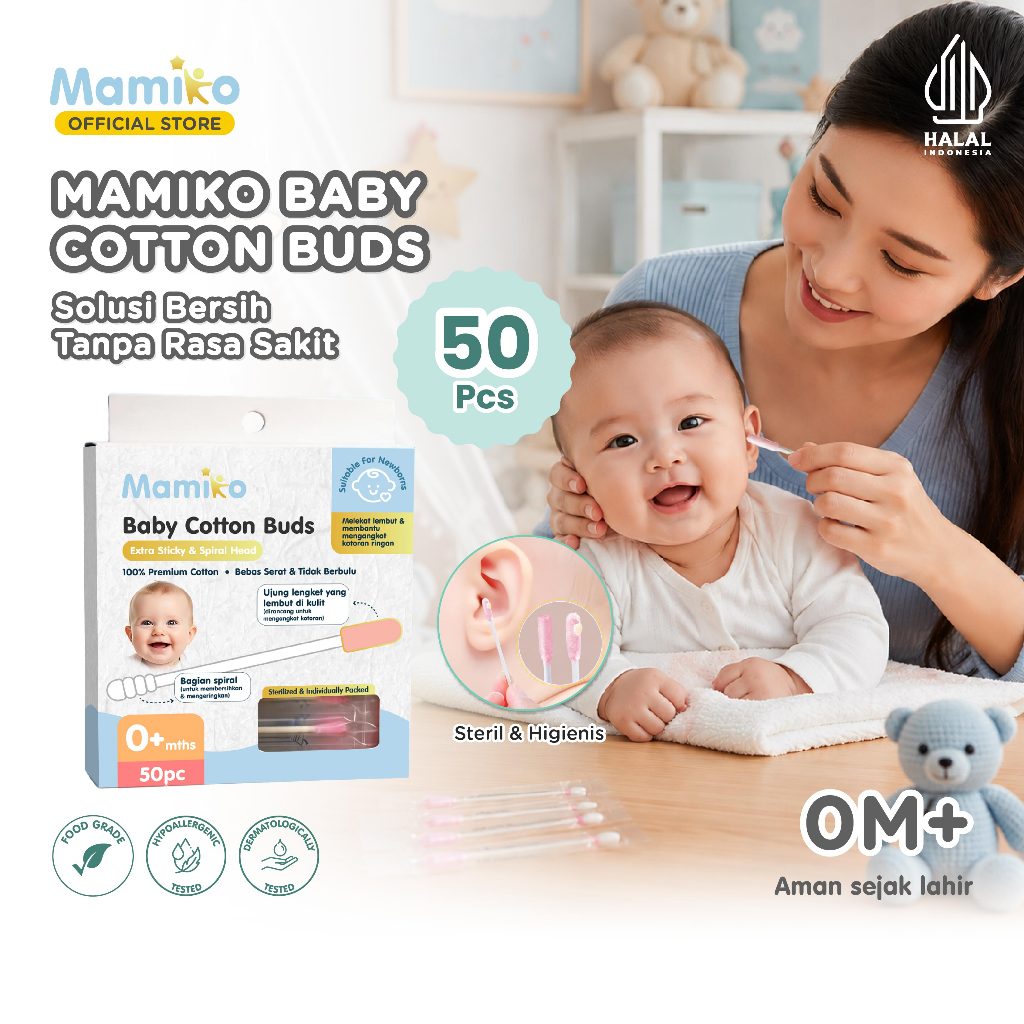 Mamiko Baby Cotton Buds 2in1 Spiral Head & Sticky Tip - Cotton Bud Bayi