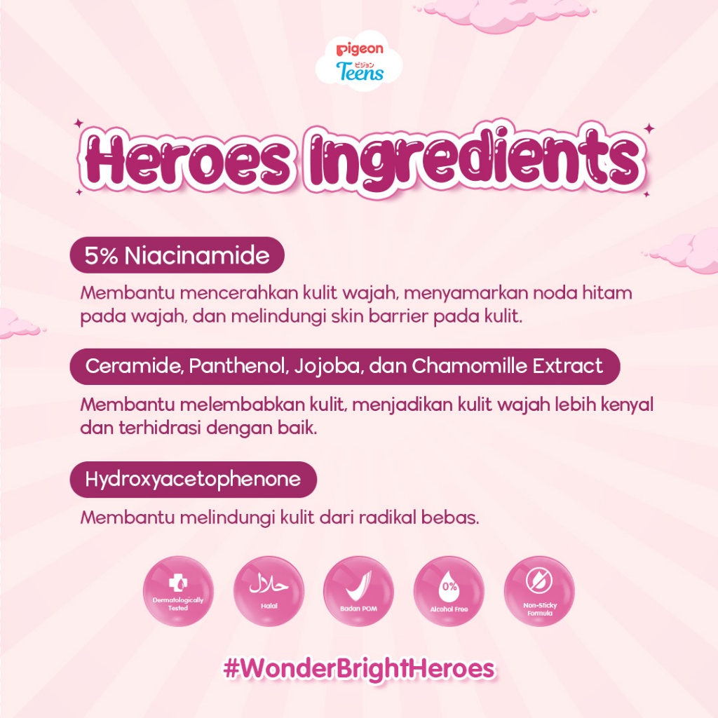Pigeon Teens Bright Heroes Serum 20ml Niacinamide 5% Ceramide BPOM NA18231900741 Foto 3