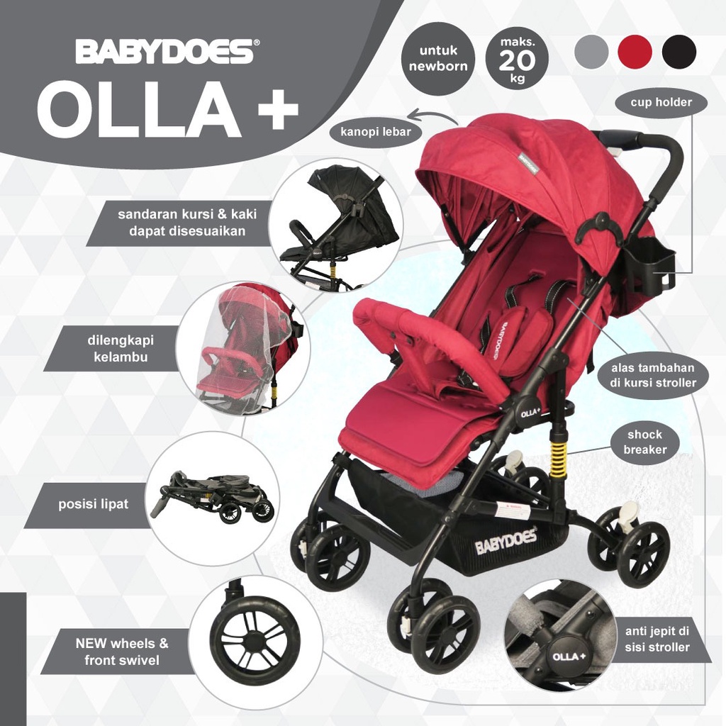 Babydoes Olla+ Stroller Bayi 20kg Newborn Lightweight dengan Shock Breaker Foto 6