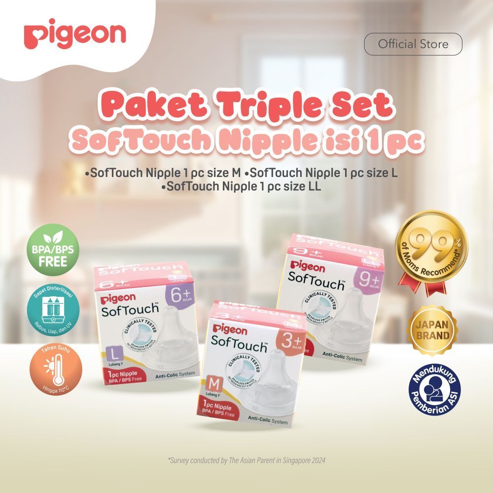 Pigeon Softouch Silicone Nipple Dot Wide Perlekat 1pc Anti Kolik AVS Food Grade