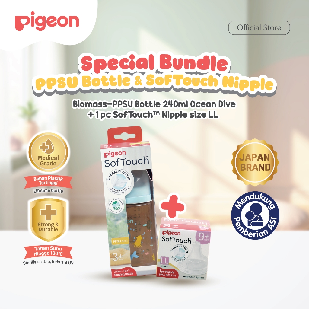 Botol Susu Bayi Pigeon Biomass-PPSU Wide Neck 240 ml SofTouch Nipple Anti Kolik Foto 2
