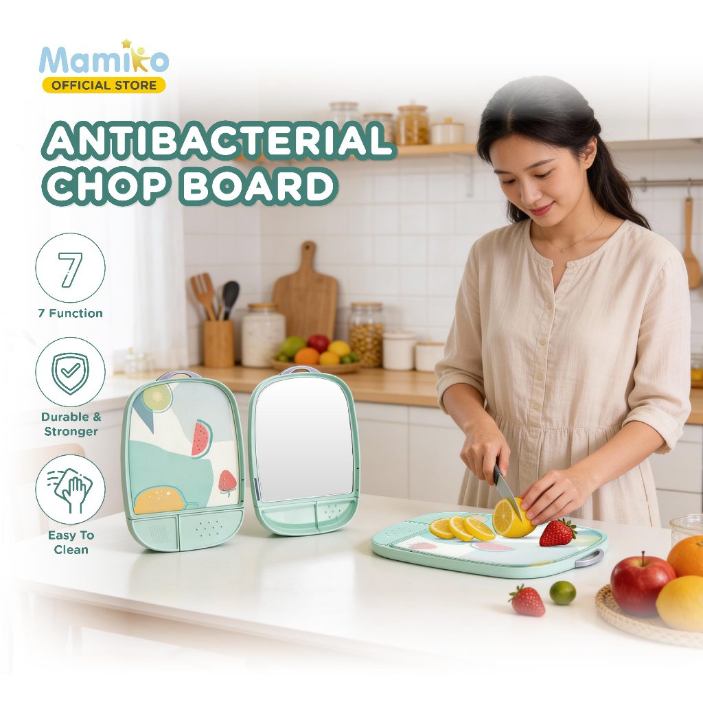 KUB Multifunction Anti Bacterial Chop Board Telenan Hijau 2 Sisi Stainless PP