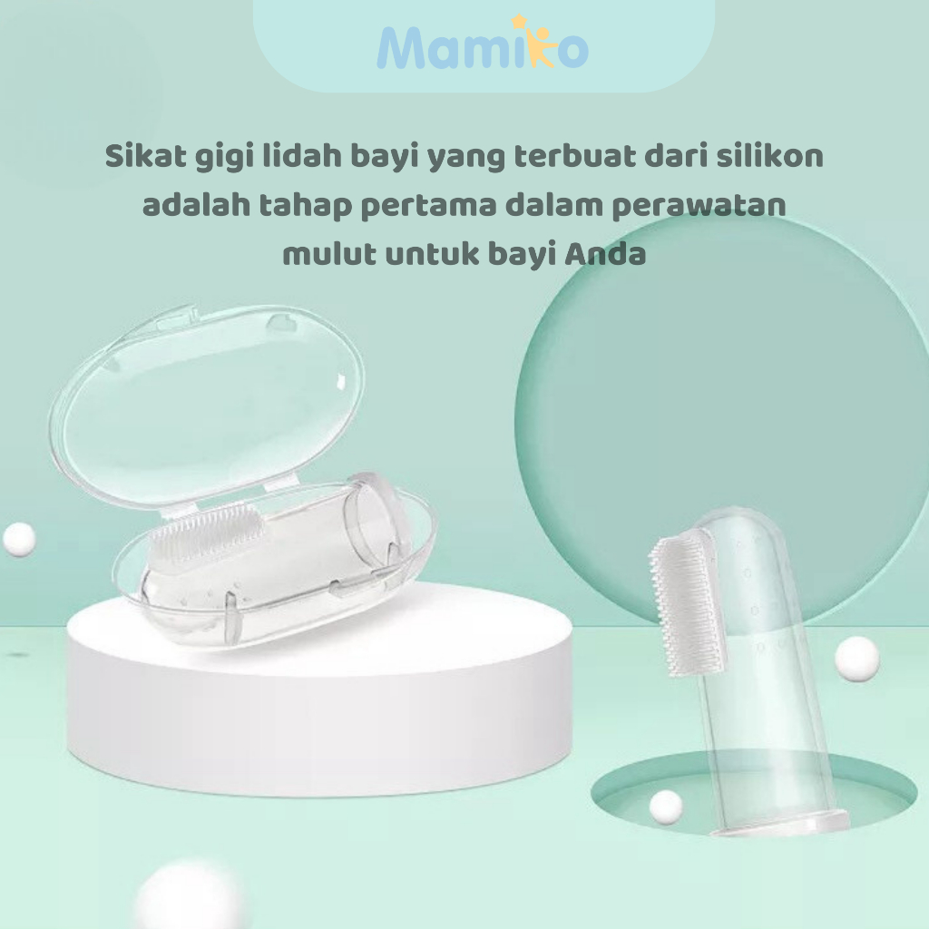 Kub Mamiko Sikat Gigi Jari Silikon Bayi 2pcs Set BPA Free untuk Usia 0-12 Foto 3