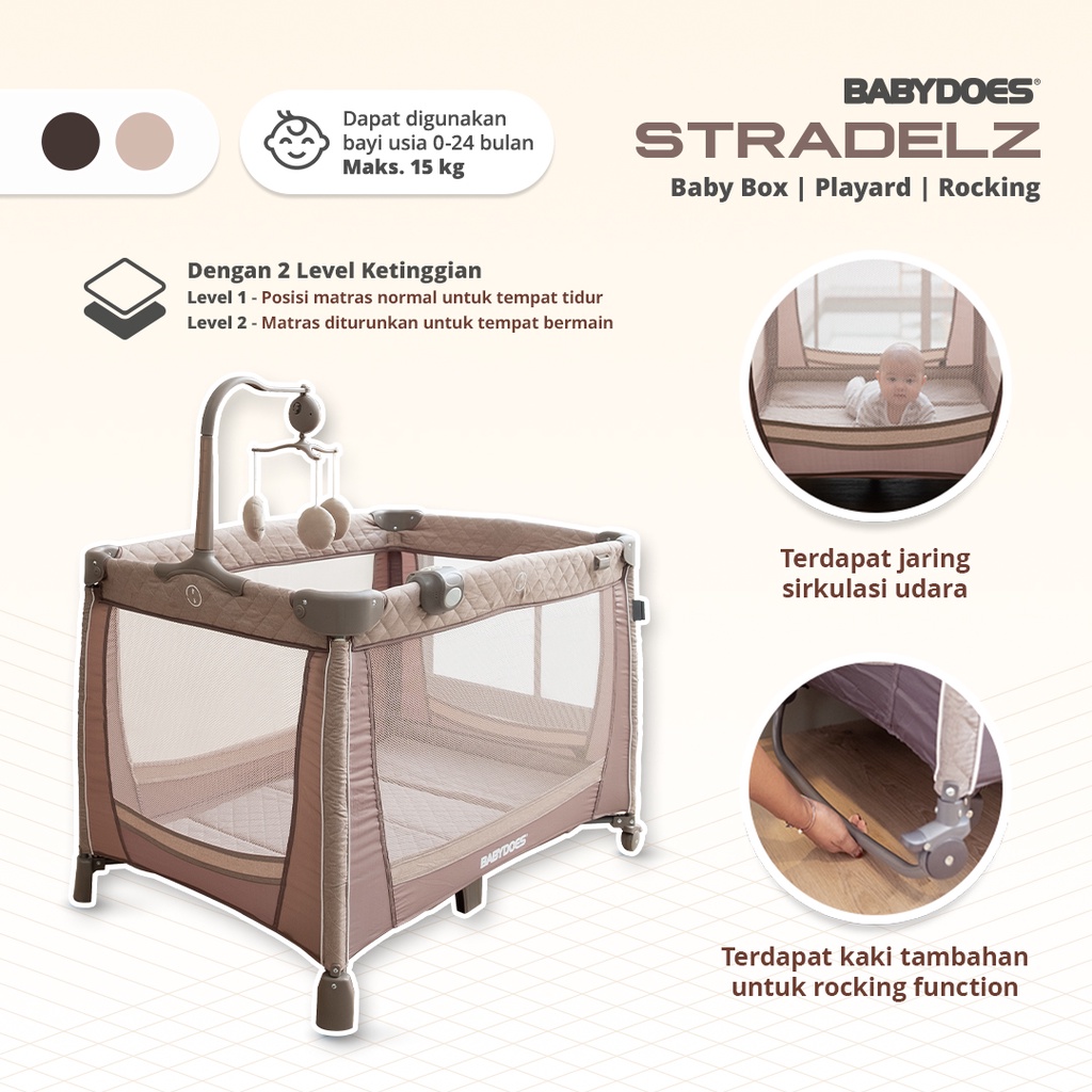 Babydoes Stradelz Baby Box Multifungsi dengan Diaper Changer Rocking Playard Kelambu Foto 3