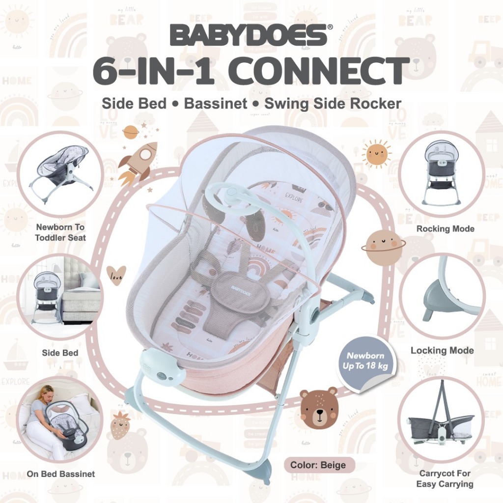Babydoes 6-in-1 Connect Side Bed Bassinet Swing Rocker Portable Tempat Tidur Bayi Foto 7