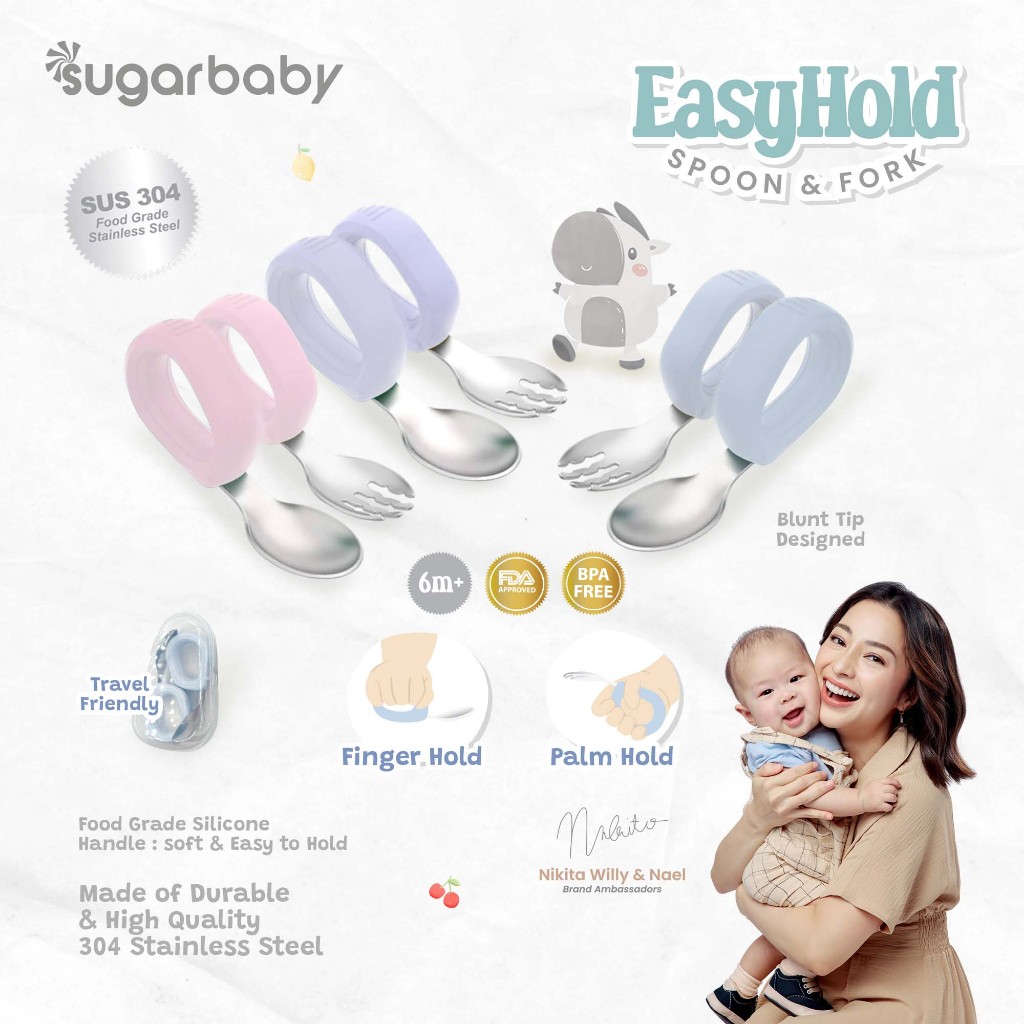 Sendok Garpu Bayi Sugarbaby Easy Hold Training Spoon Fork Stainless Steel 304 Foto 2