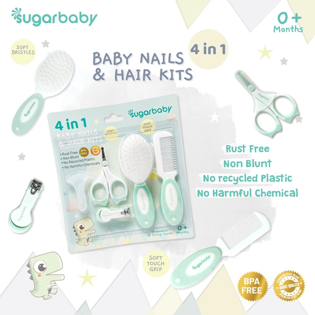SUGAR BABY Perlengkapan Kuku & Rambut Bayi 4in1 Set Gunting Sisir Sikat Premium Foto 7