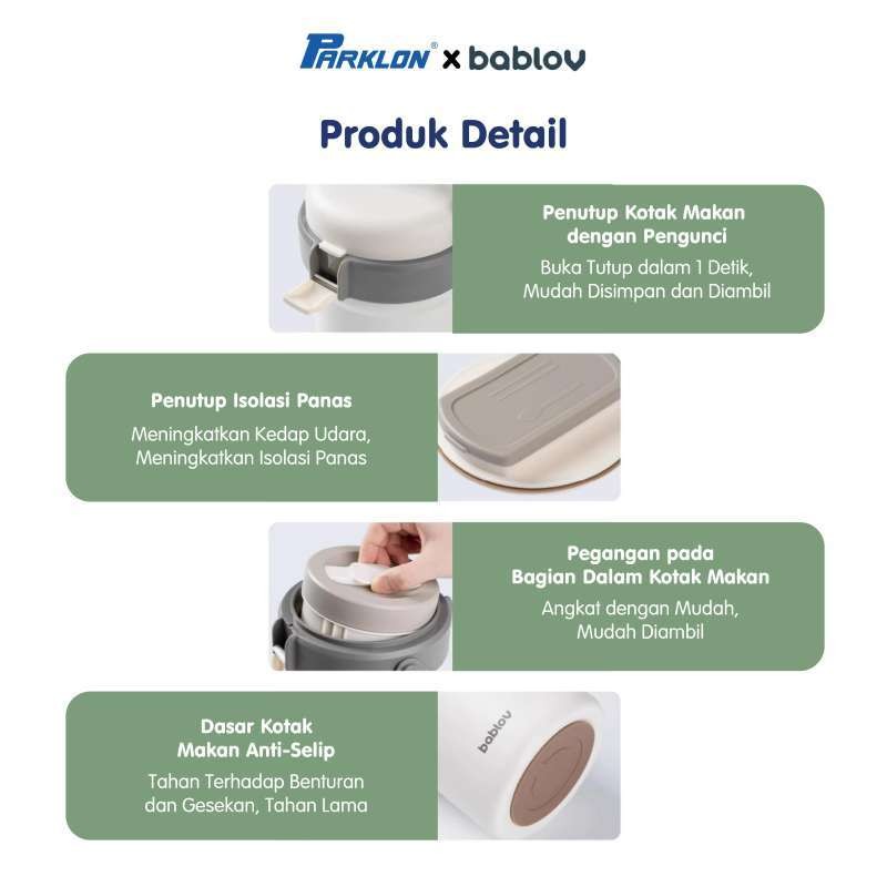 Parklon x Bablov Kotak Makan Isolasi Termal Stainless Steel 316 2 Tingkat 1600ml Foto 3