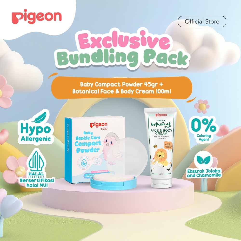 Paket Bundling Pigeon Body Cream Face Cream Powder Cake Perawatan Kulit Lengkap