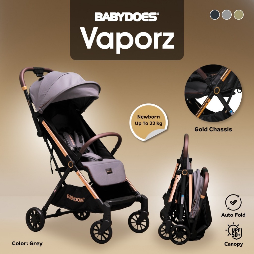 Babydoes Vaporz Stroller Auto-Fold Ringan 5.5 Kg dengan Infant Carrier dan Travel Bag Foto 6