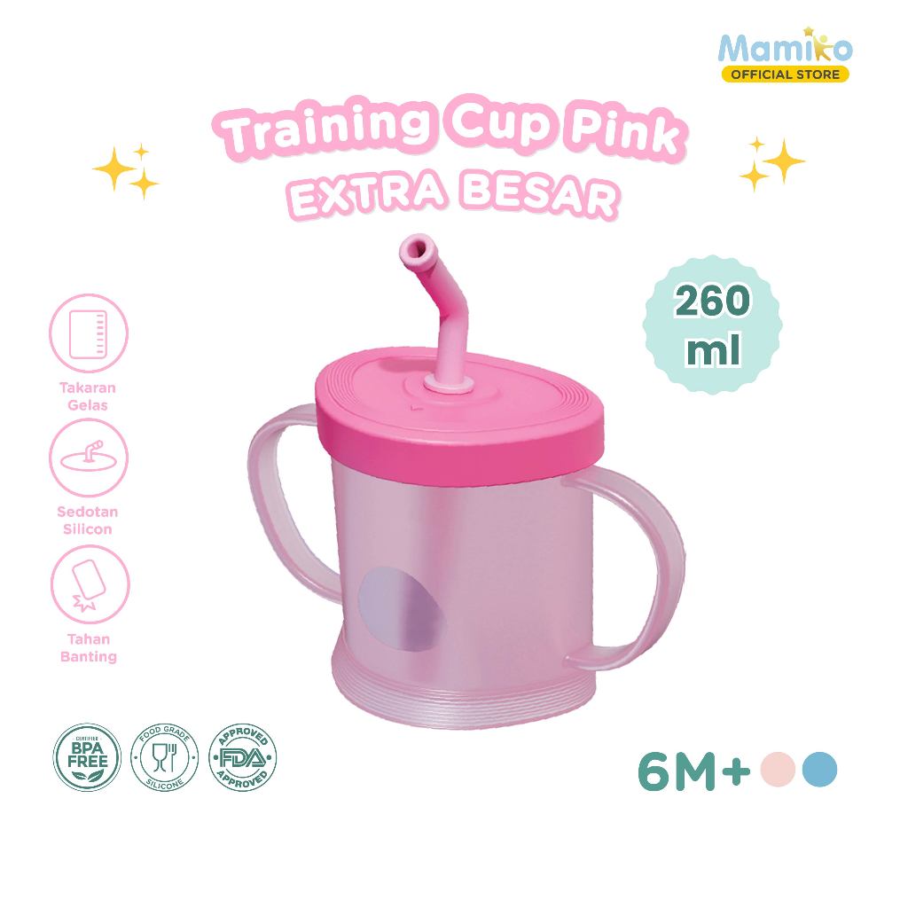 Gelas Training Sedotan Anak Mamiko 260ml Anti Tumpah Desain Miring 15 Derajat Foto 5