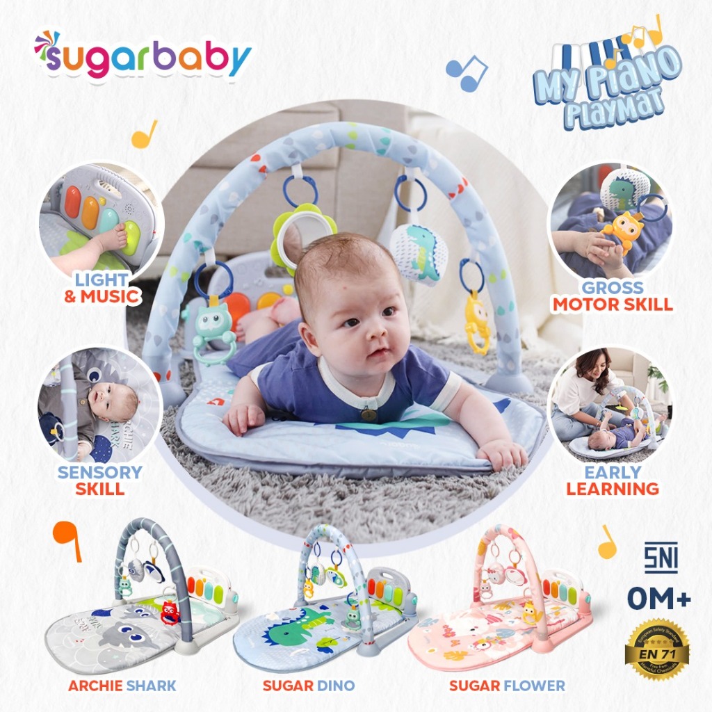 SUGAR BABY My Piano Playmat Baby Gym 4 Tahap Main Musik Lampu Mainan Gantung Foto 3