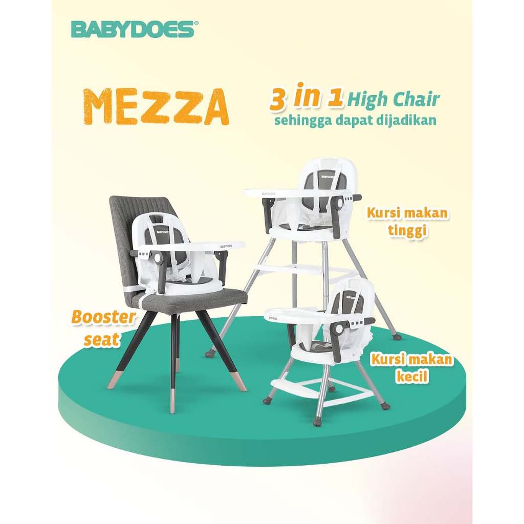 Kursi Makan Bayi Babydoes Mezza High Chair 3 in 1 Dilipat Portable dengan Tray Foto 4