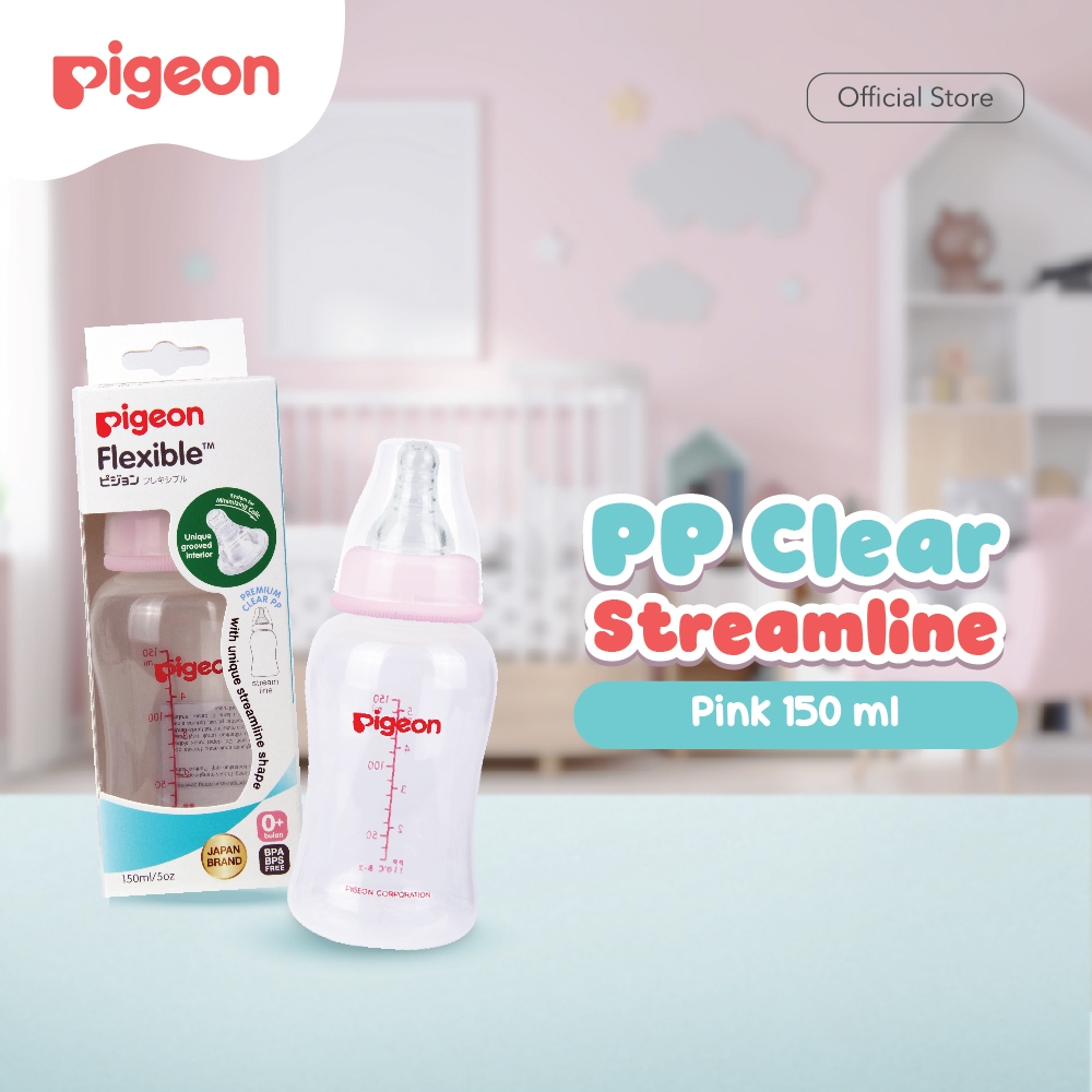 Botol Susu Pigeon Slim Neck PP Clear Streamline 150ml Dot Peristaltic S Anti Kolik Foto 3
