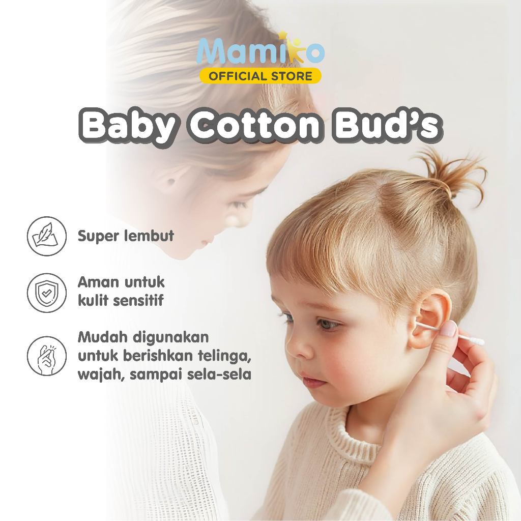 Mamiko Cotton Buds Bayi 2in1 Spiral Cekung Pembersih Telinga Hidung 200 pcs Foto 4