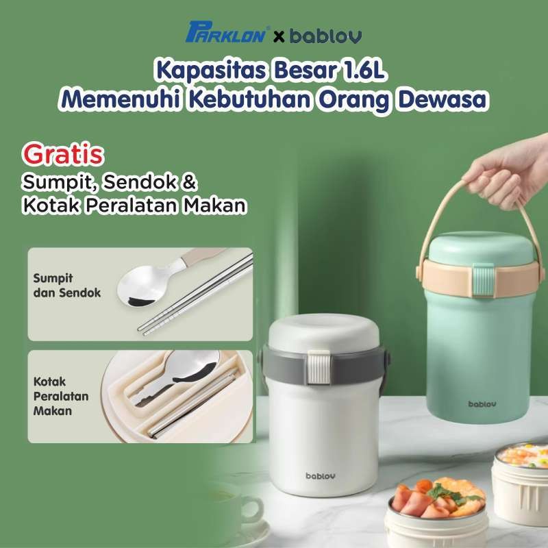 Parklon x Bablov Kotak Makan Isolasi Termal Stainless Steel 316 2 Tingkat 1600ml Foto 5