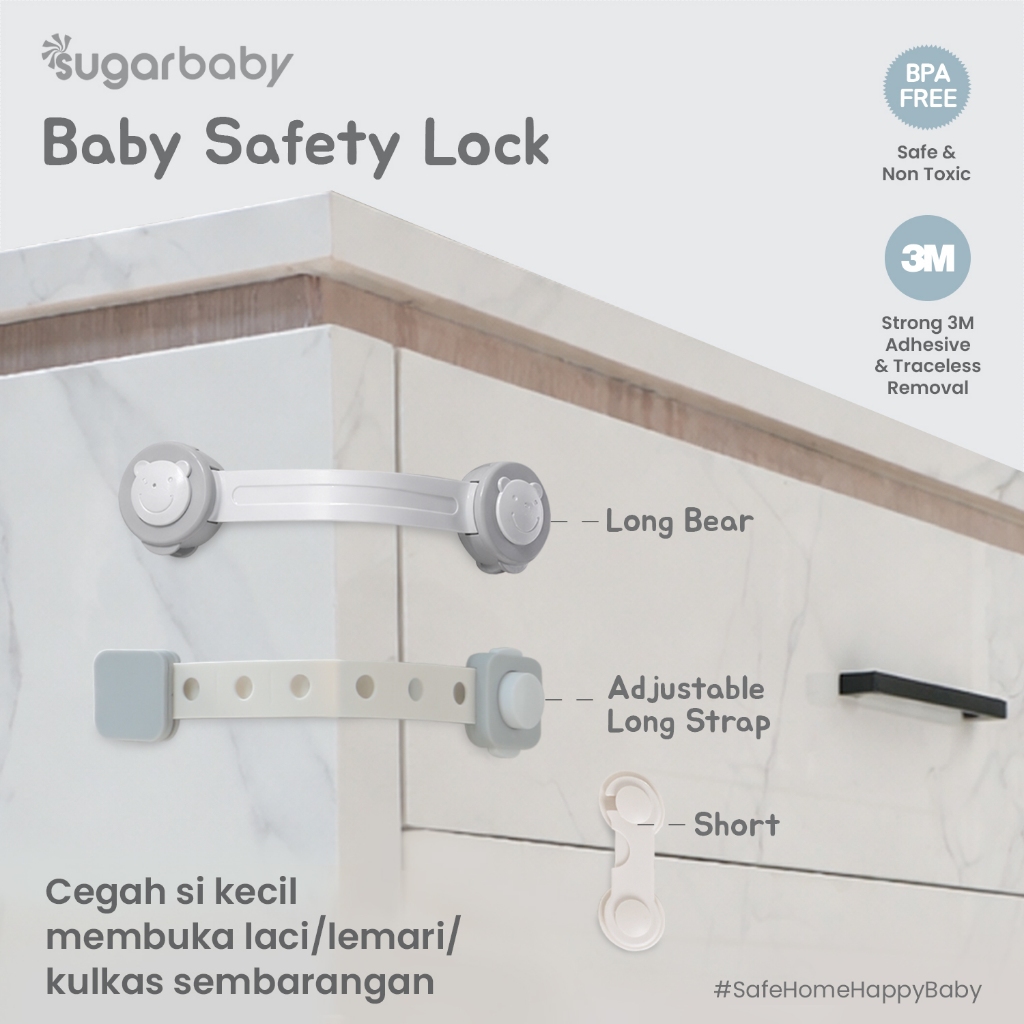 Sugarbaby Baby Safety Lock Short Adjustable Long Strap Pengaman Laci Lemari