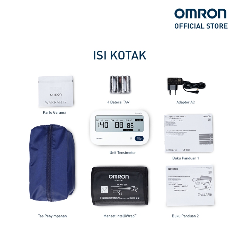 Omron Blood Pressure Monitor IQ Power HEM-7193 Digital dengan Deteksi AFib Tensimeter Foto 3
