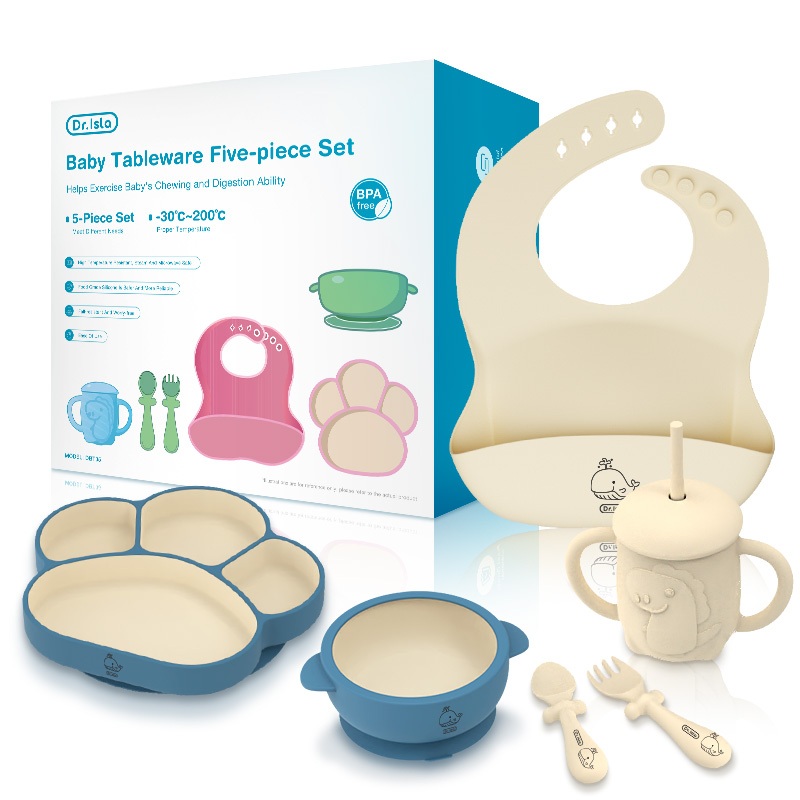 Dr.isla Set Perlengkapan Makan Bayi BT05 7Pcs Piring Mangkuk Sendok Garpu Sippy Cup Cele Foto 6